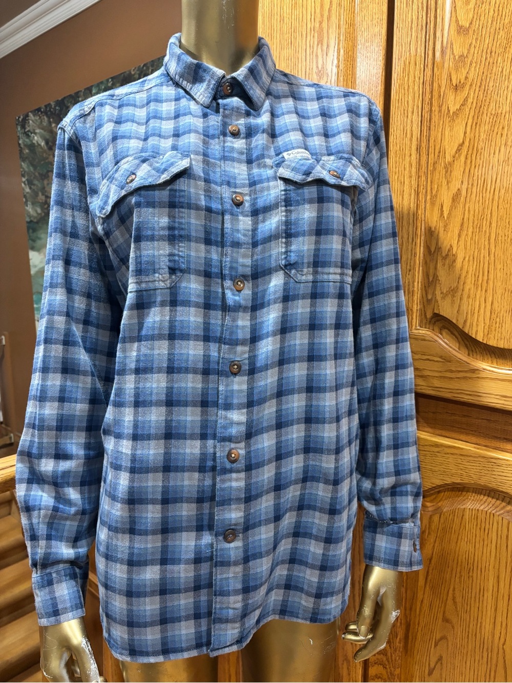 Columbia Blue Plaid Long-Sleeve Button-Down Shirt